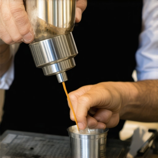 Barista demonstrating tamping and milk frothing with professional accessories