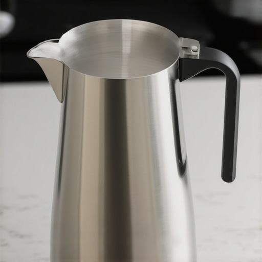 Stainless steel milk pitcher with narrow spout for precise latte art pouring.