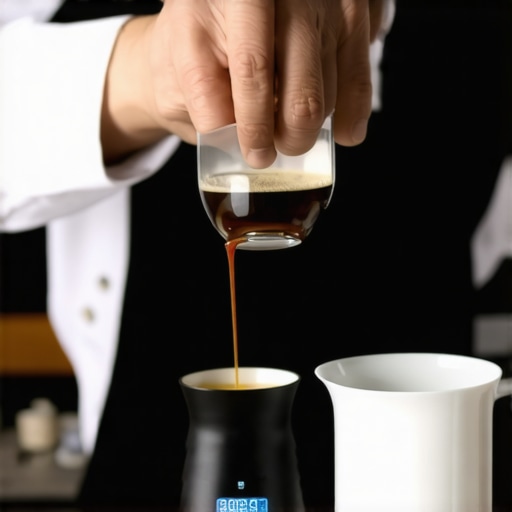 Barista using coffee scale, tamper, and milk pitcher for espresso