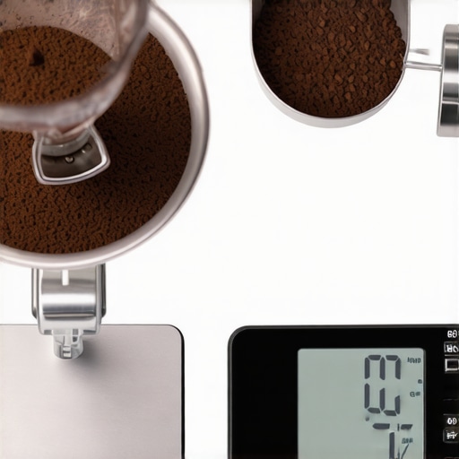 Close-up of coffee scale measuring coffee grounds for espresso