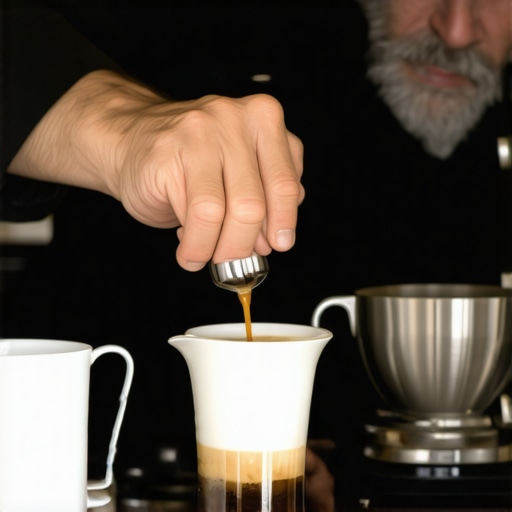 A barista cleaning and calibrating coffee tools such as tamper, pitcher, and scale to ensure optimal performance.