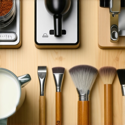 Essential Barista Maintenance Tools A set of professional coffee accessories arranged on a wooden surface, ready for cleaning and calibration.