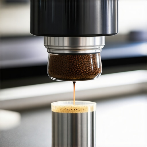 Close-up view of a calibrated tamper pressing evenly on espresso grounds in a portafilter