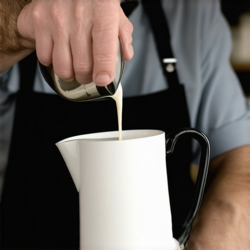 Barista modifying a milk pitcher spout for better latte art control.