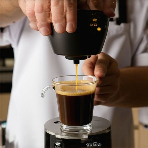 A barista pressing down a tamper on a coffee scale to measure tamping force