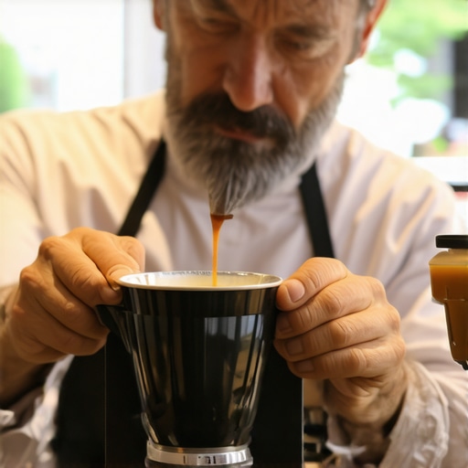 A barista carefully calibrating a coffee scale using certified weights to ensure accurate measurements