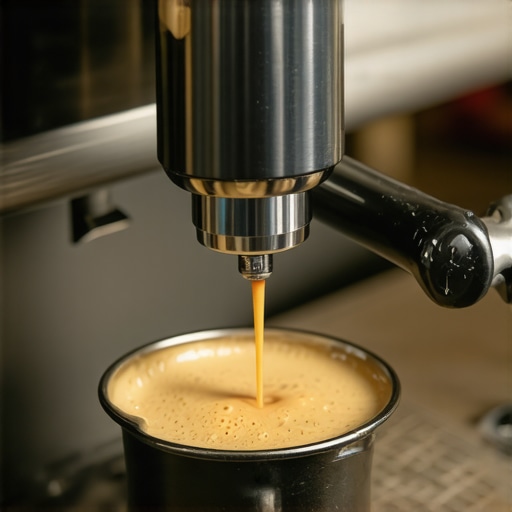 Barista demonstrating proper light tamping with a spring-loaded tamper on coffee portafilter.